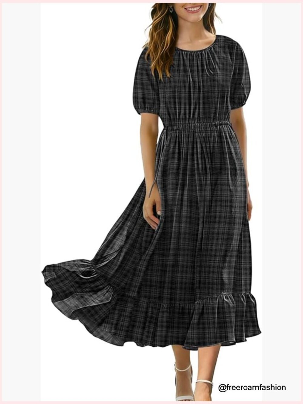 Women's Floral Maxi Dress with Pockets Boho Puff Sleeve Casual Summer - Picture 1 of 7